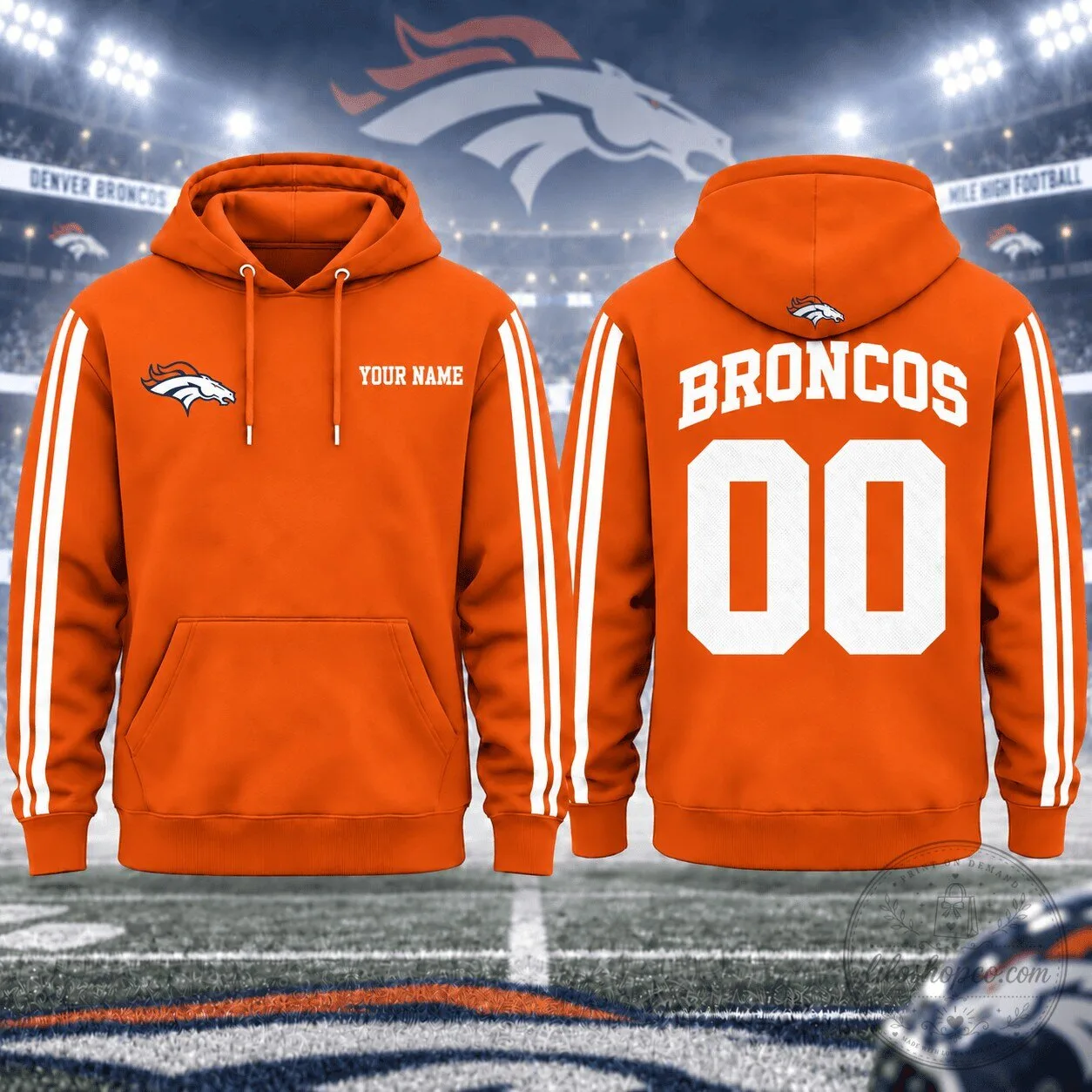 Denver Broncos Personalized Name And Number Orange Hoodie