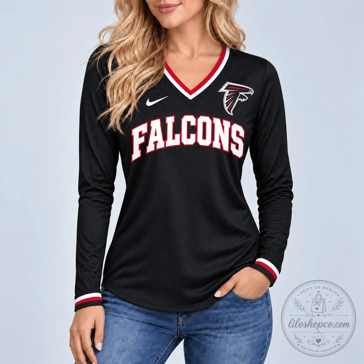 Atlanta Falcons Womens Black Long Sleeve Football Jersey