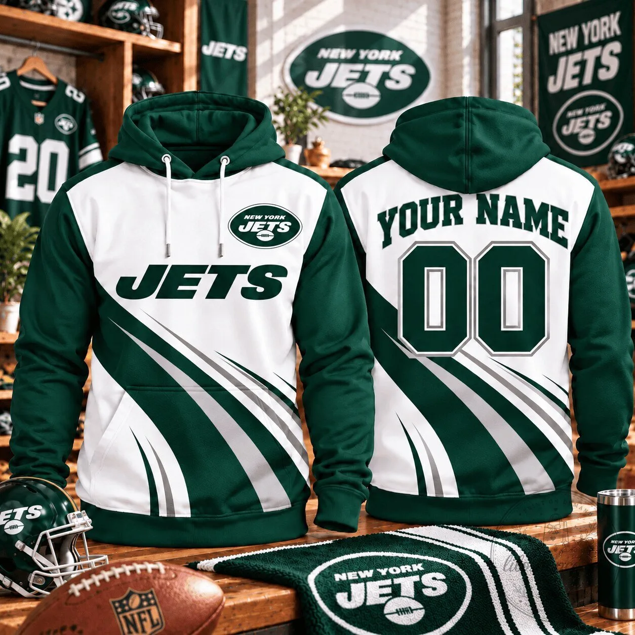 New York Jets Custom Name And Number Football Fan Hoodie