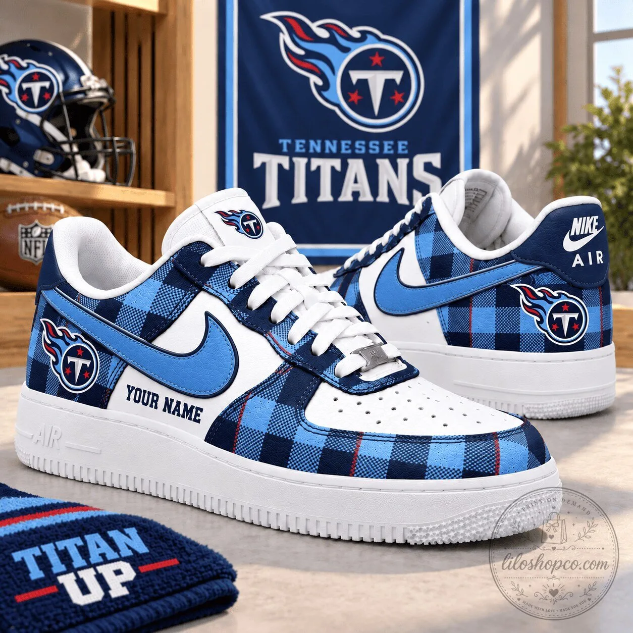 Tennessee Titans Personalized Plaid Pattern Air Force 1 Style Shoes