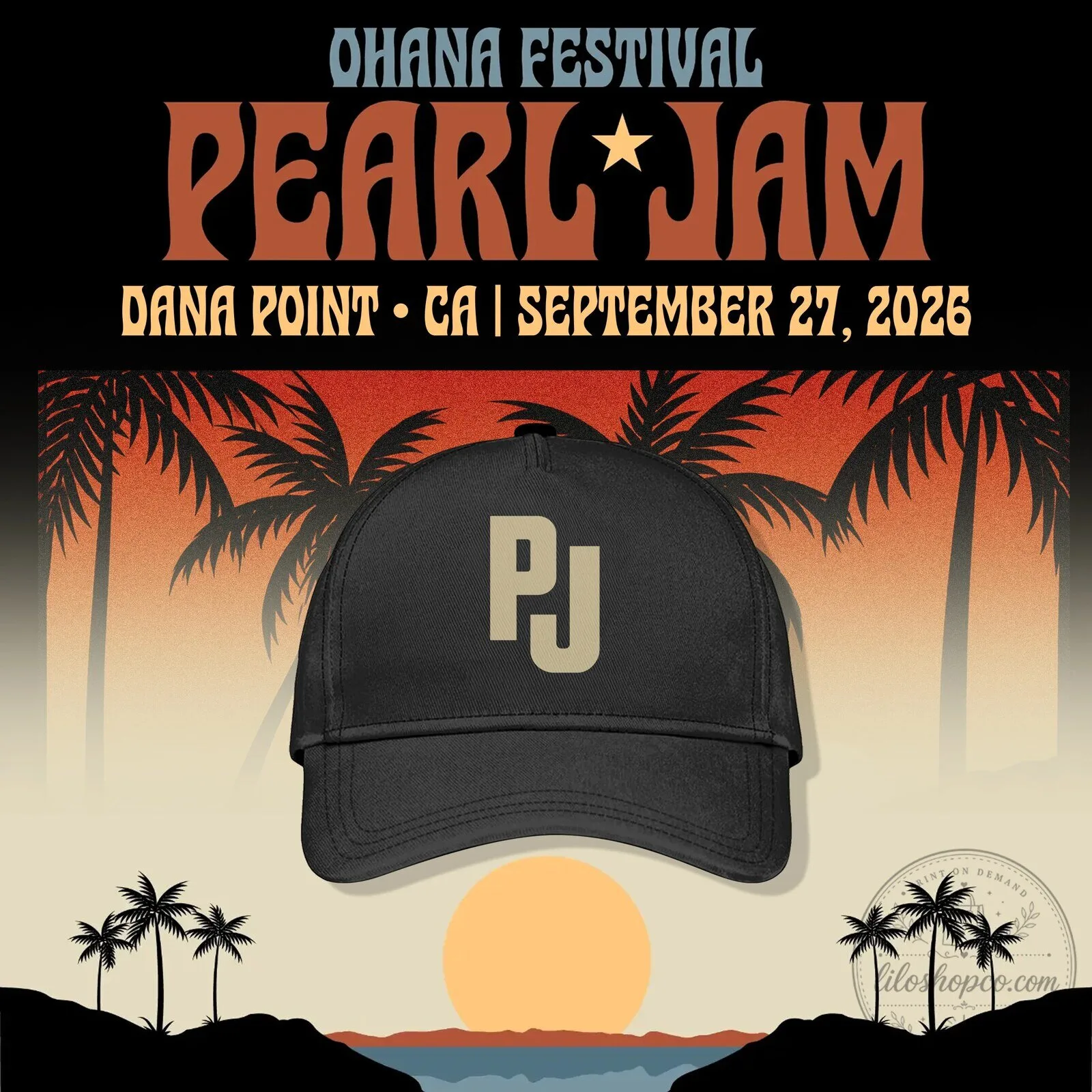 Pearl Jam Ohana Festival Dana Point 2026 Black Cap Hat