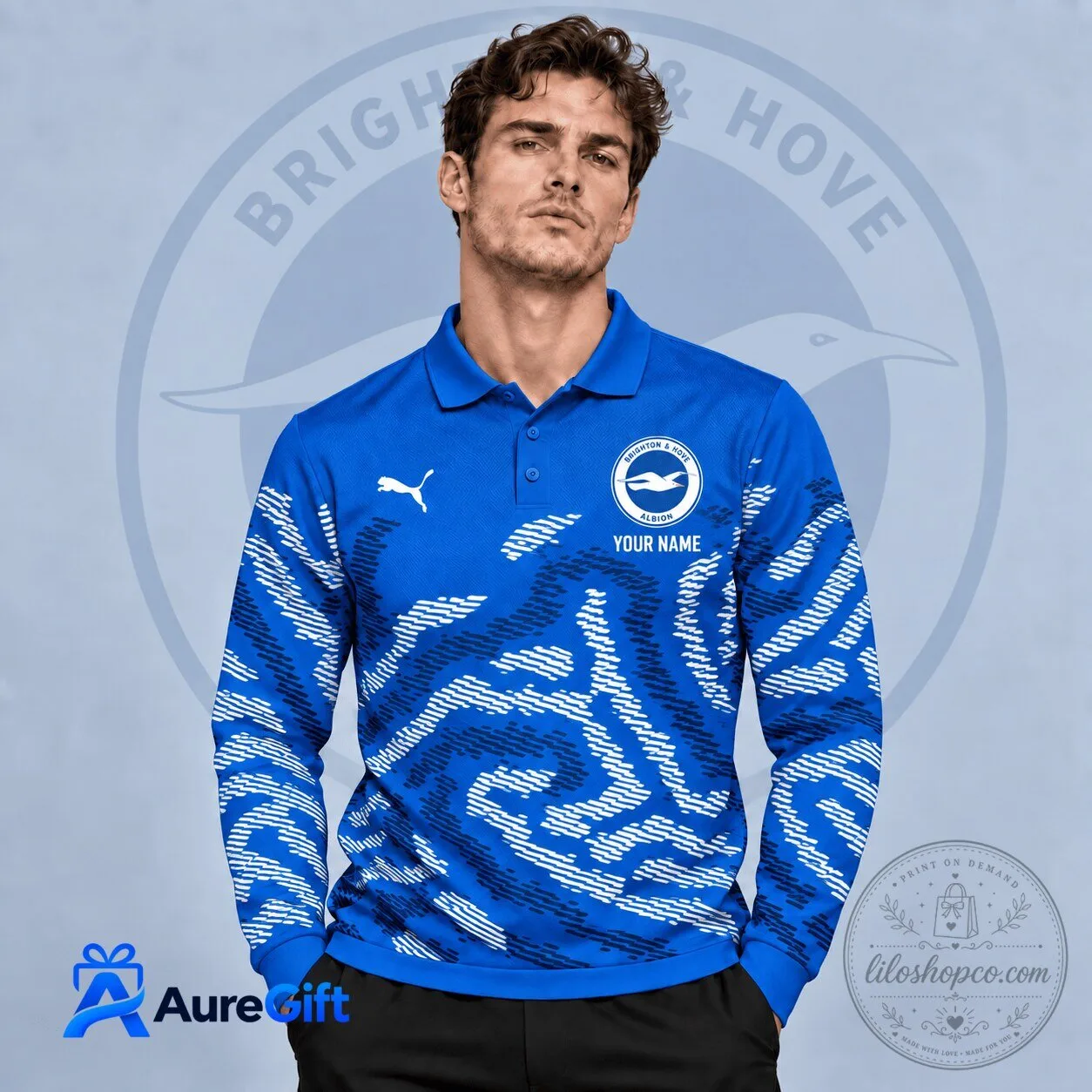 Brighton & Hove Albion Football Club Personalized Long Sleeve Polo Shirt