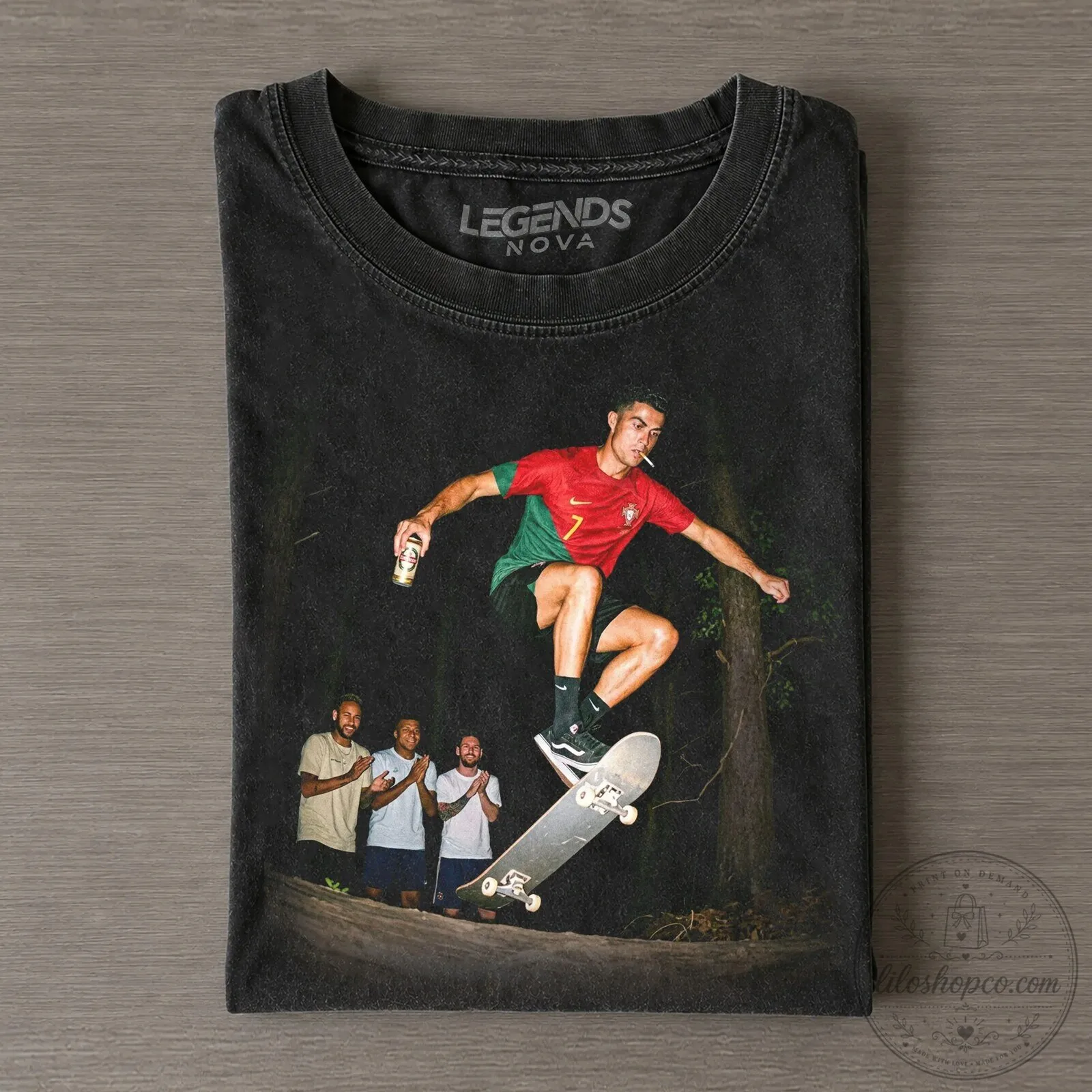 Cristiano Ronaldo Skater Funny Vintage Black T-Shirt
