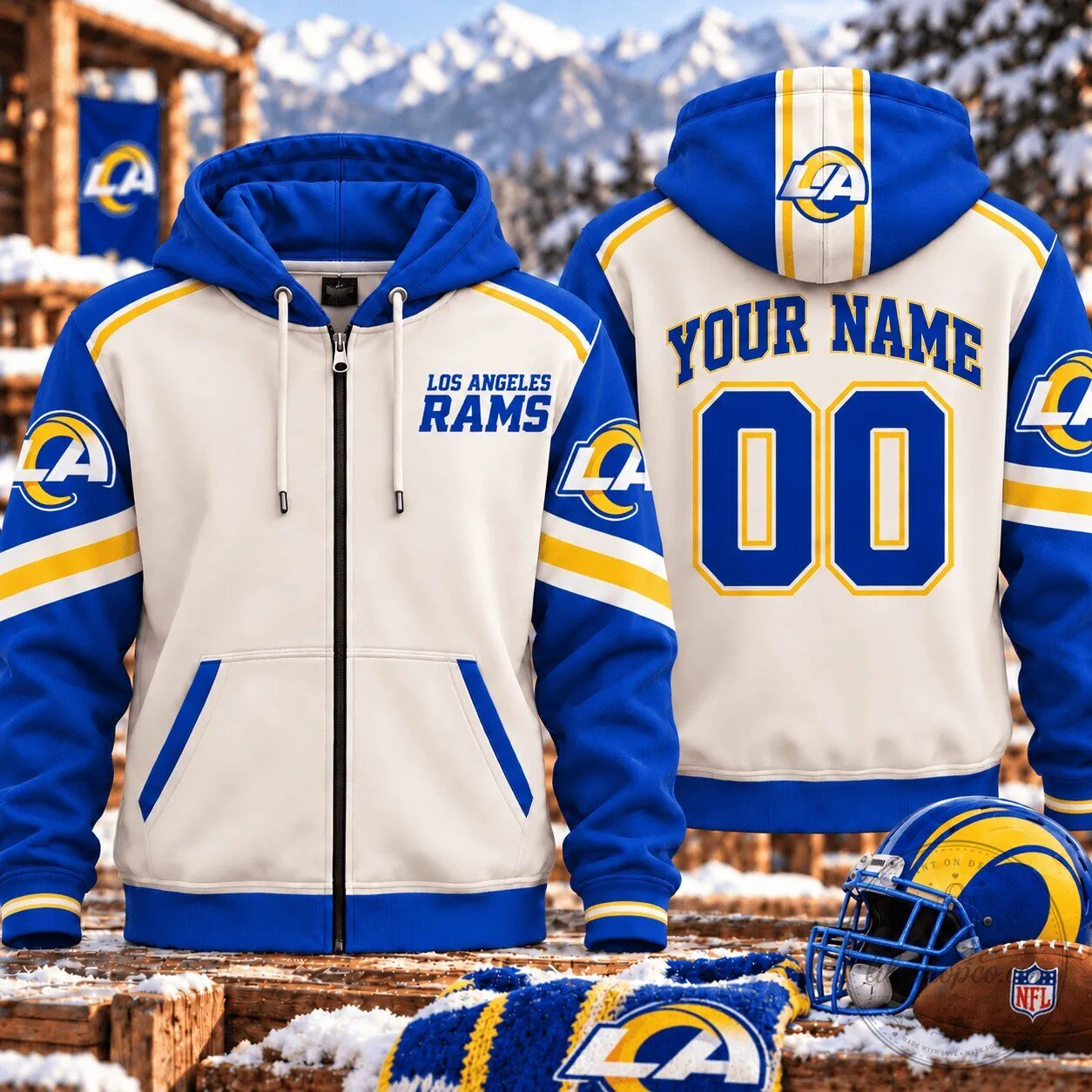 Los Angeles Rams Personalized Varsity Full-Zip Hoodie