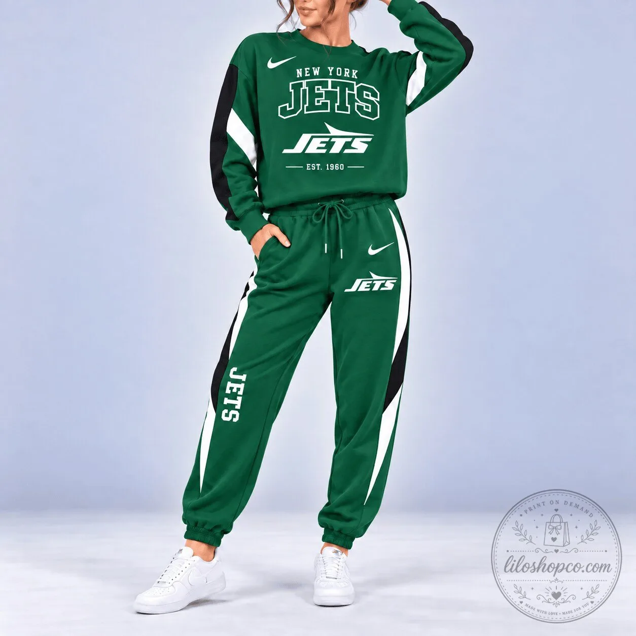 New York Jets National Football League Green Team Logo Sweatshirt and Jogger Set