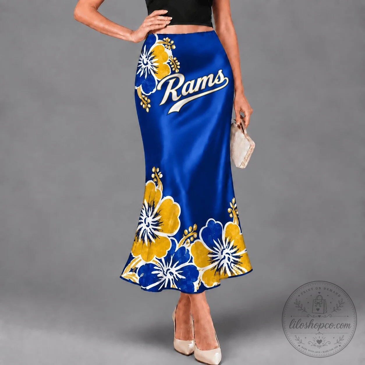 Los Angeles Rams Football Team Hibiscus Floral Pattern Maxi Skirt