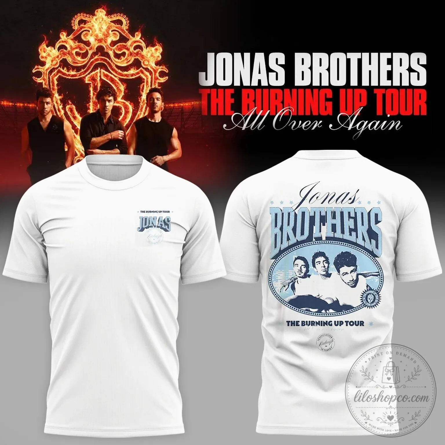 Jonas Brothers The Burning Up Tour All Over Again Concert T-Shirt