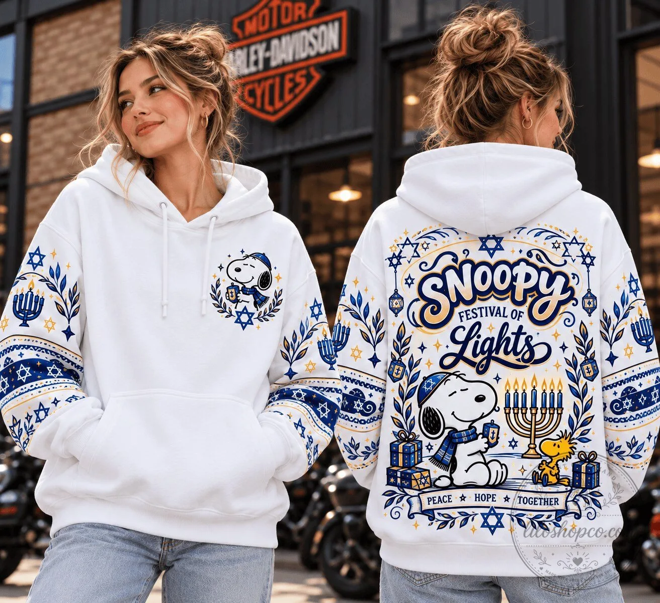Snoopy Festival of Lights Hanukkah Peace Hope Together White Hoodie
