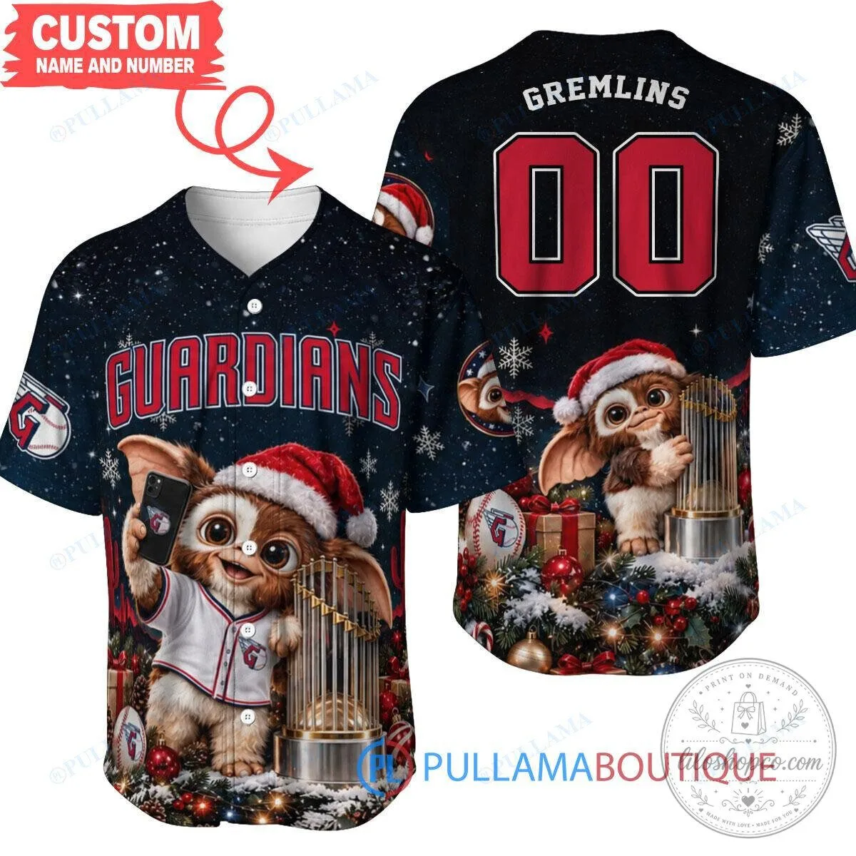 Cleveland Guardians Gremlins Christmas Baseball Jersey Custom Name Number