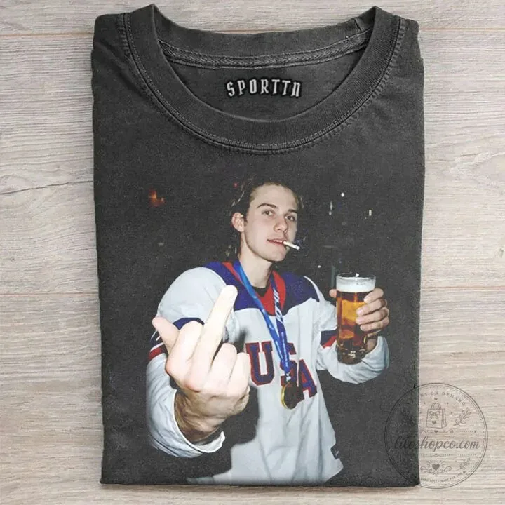 Jack Hughes Middle Finger Smoking Beer Vintage Style T-Shirt
