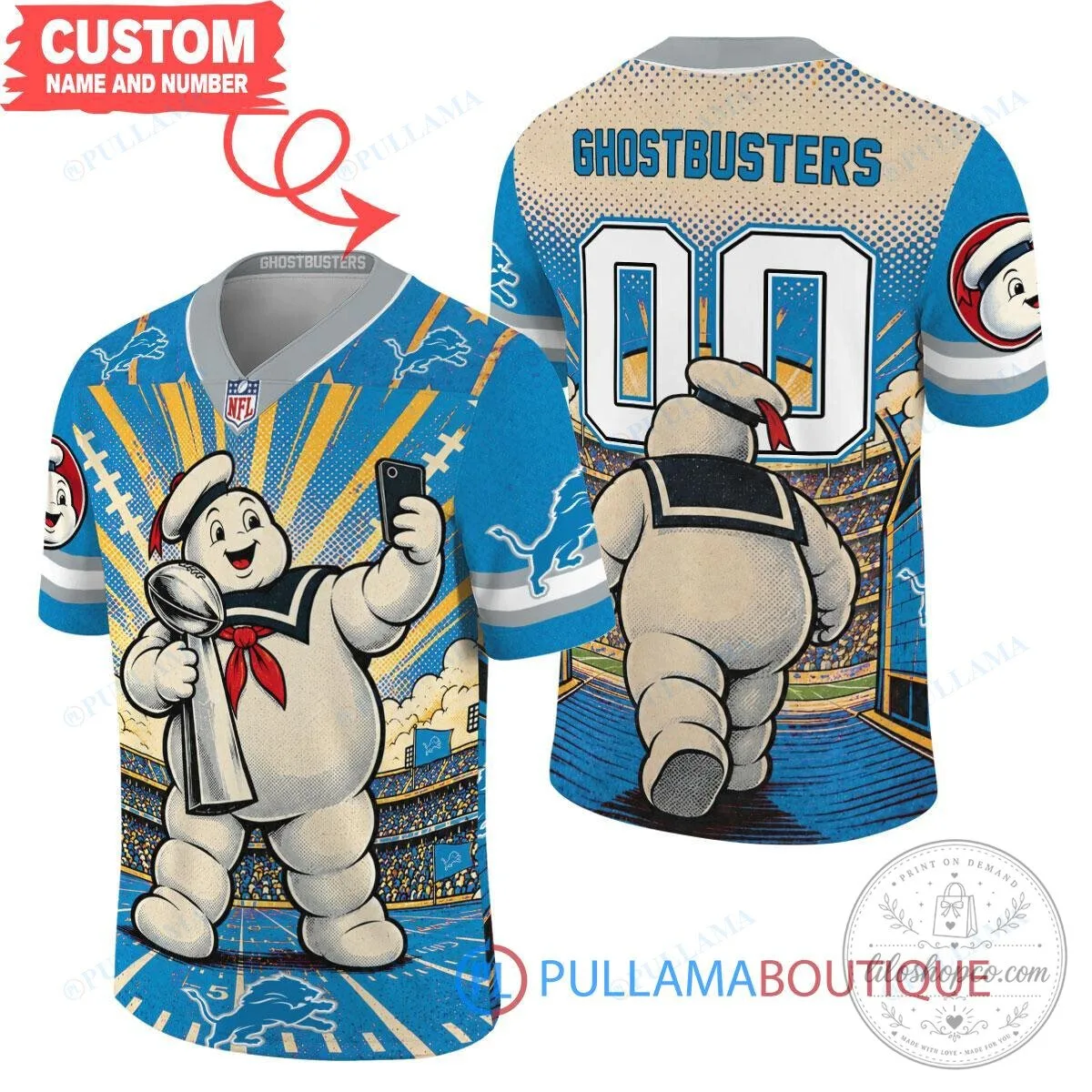 Detroit Lions Stay Puft Marshmallow Man Ghostbusters Football Jersey