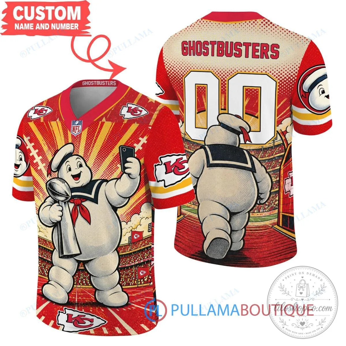 Kansas City Chiefs Ghostbusters Stay Puft Marshmallow Man Super Bowl Football Jersey