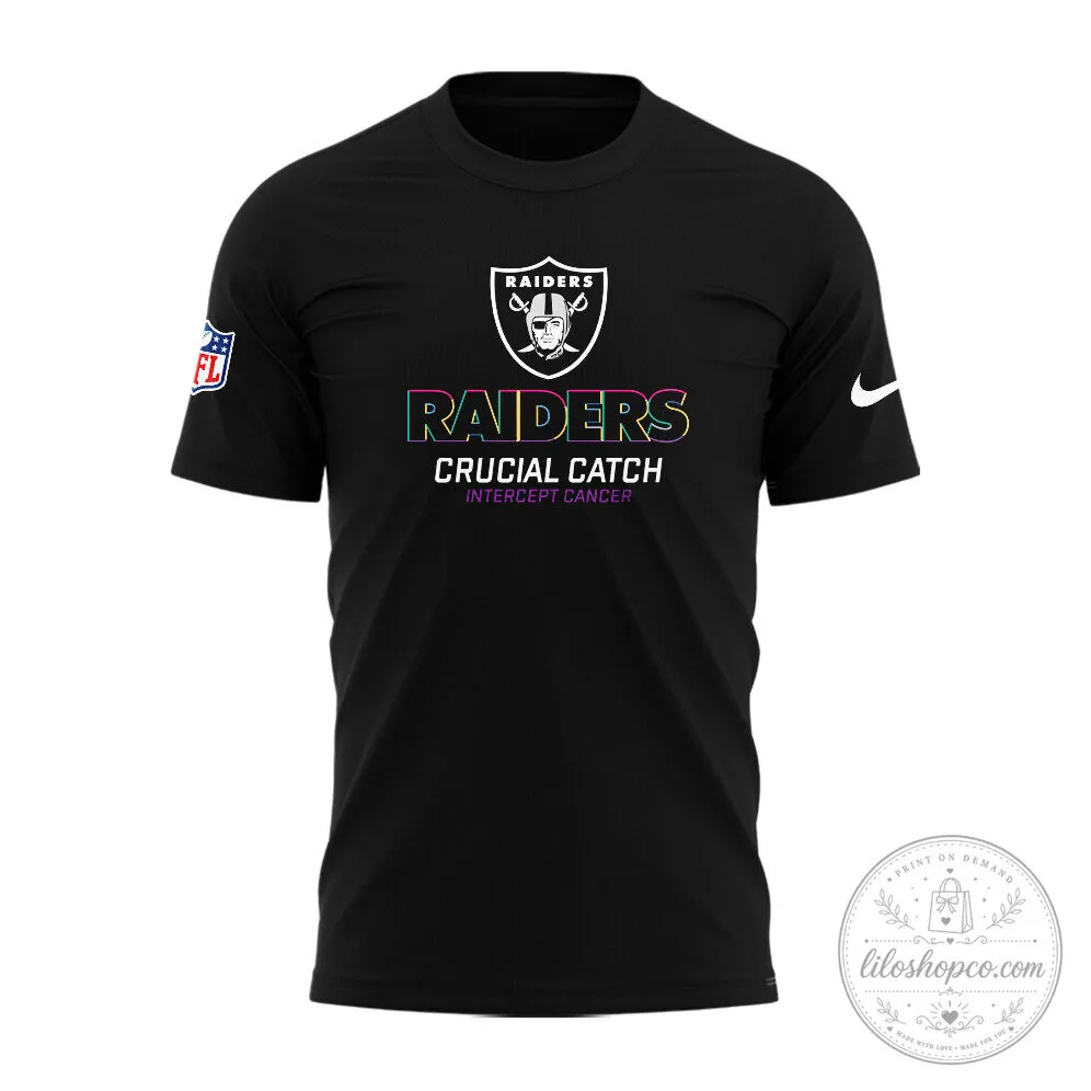 Las Vegas Raiders NFL Crucial Catch Intercept Cancer Black T-Shirt 13 Las Vegas Raiders NFL Crucial Catch Intercept Cancer Black T-Shirt