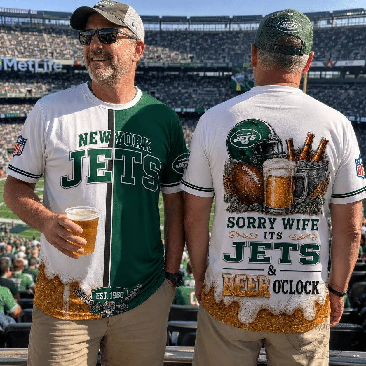 New York Jets Fan Shirt Sorry Wife It's Jets And Beer O'Clock Funny