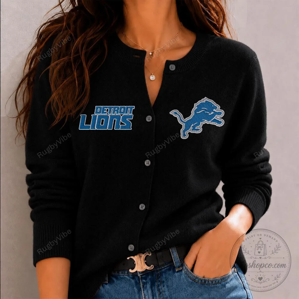Detroit Lions Football Team Embroidered Cardigan Sweater