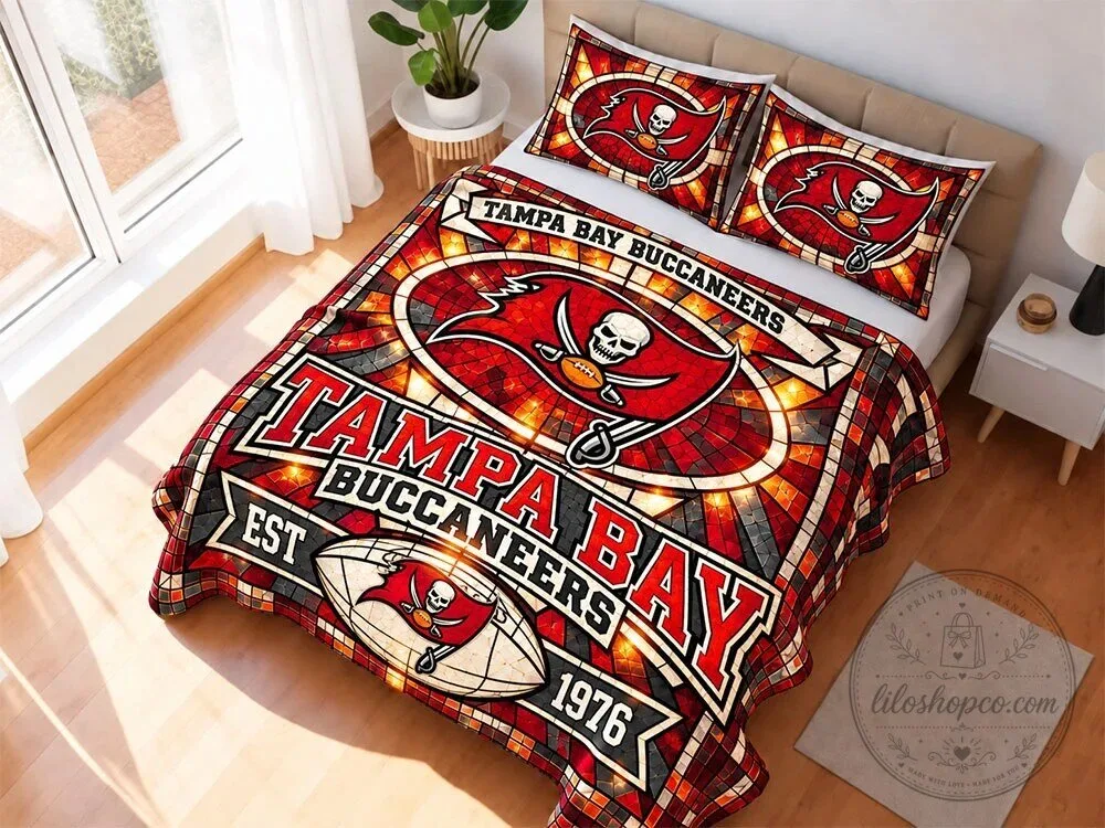 Tampa Bay Buccaneers Stained Glass Pattern Bedding Set