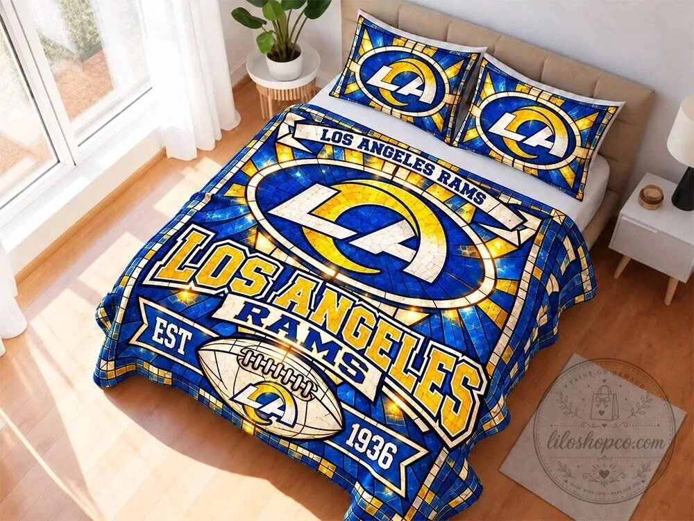 Los Angeles Rams Stained Glass Pattern Bedding Set