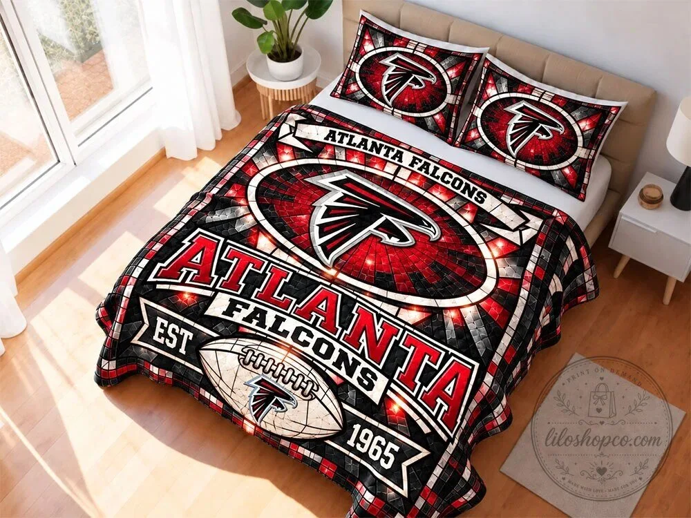 Atlanta Falcons Stained Glass Football Team Quilt Set