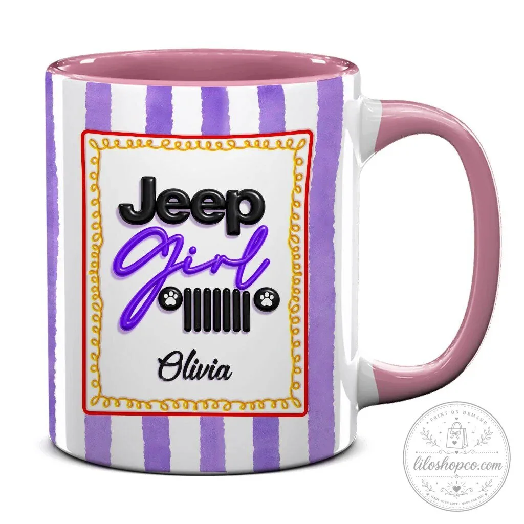 Personalized Jeep Girl Pink Striped Coffee Mug with Custom Name 28 Personalized Jeep Girl Pink Striped Coffee Mug with Custom Name