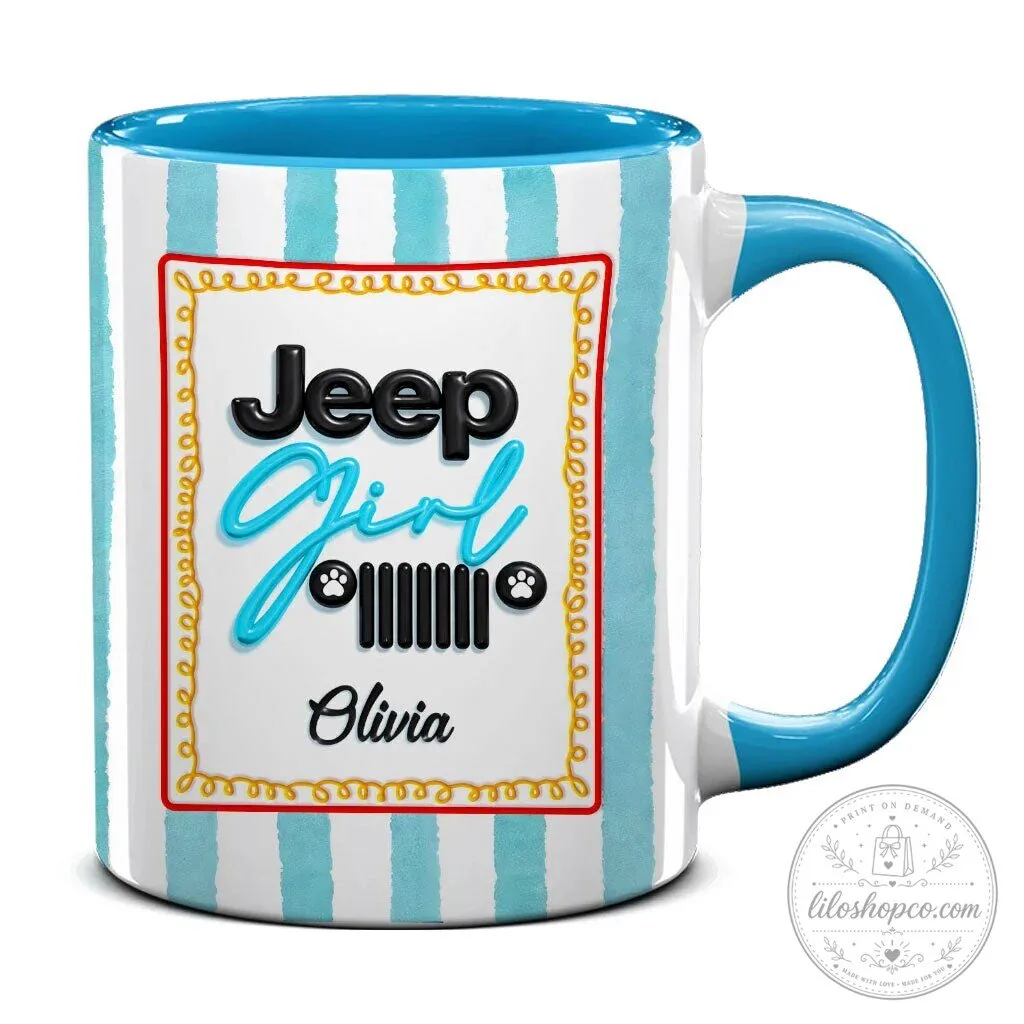 Personalized Jeep Girl Pink Striped Coffee Mug with Custom Name 29 Personalized Jeep Girl Pink Striped Coffee Mug with Custom Name