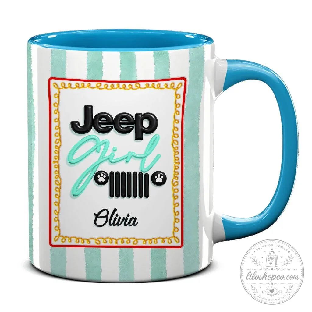 Personalized Jeep Girl Pink Striped Coffee Mug with Custom Name 30 Personalized Jeep Girl Pink Striped Coffee Mug with Custom Name