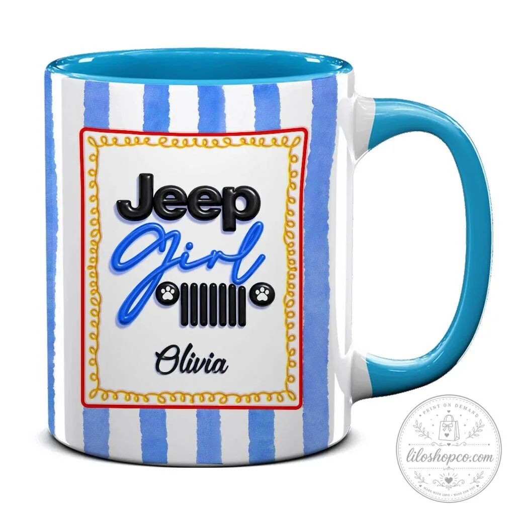 Personalized Jeep Girl Pink Striped Coffee Mug with Custom Name 31 Personalized Jeep Girl Pink Striped Coffee Mug with Custom Name