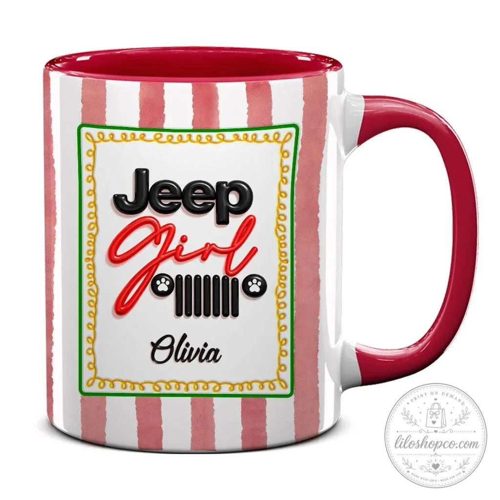 Personalized Jeep Girl Pink Striped Coffee Mug with Custom Name 32 Personalized Jeep Girl Pink Striped Coffee Mug with Custom Name