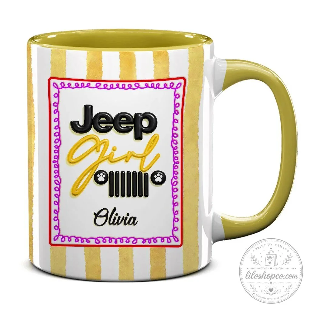 Personalized Jeep Girl Pink Striped Coffee Mug with Custom Name 33 Personalized Jeep Girl Pink Striped Coffee Mug with Custom Name