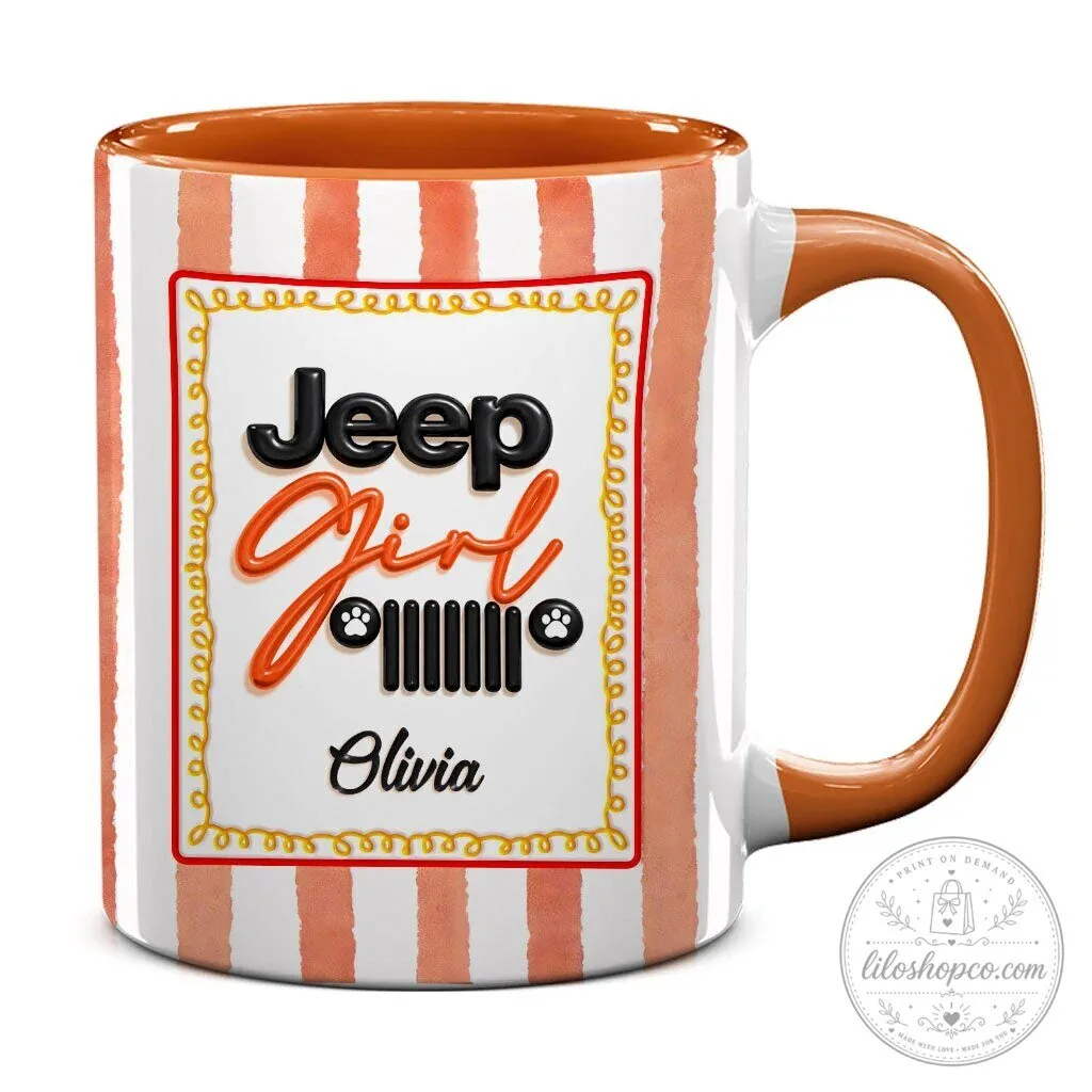Personalized Jeep Girl Pink Striped Coffee Mug with Custom Name 34 Personalized Jeep Girl Pink Striped Coffee Mug with Custom Name