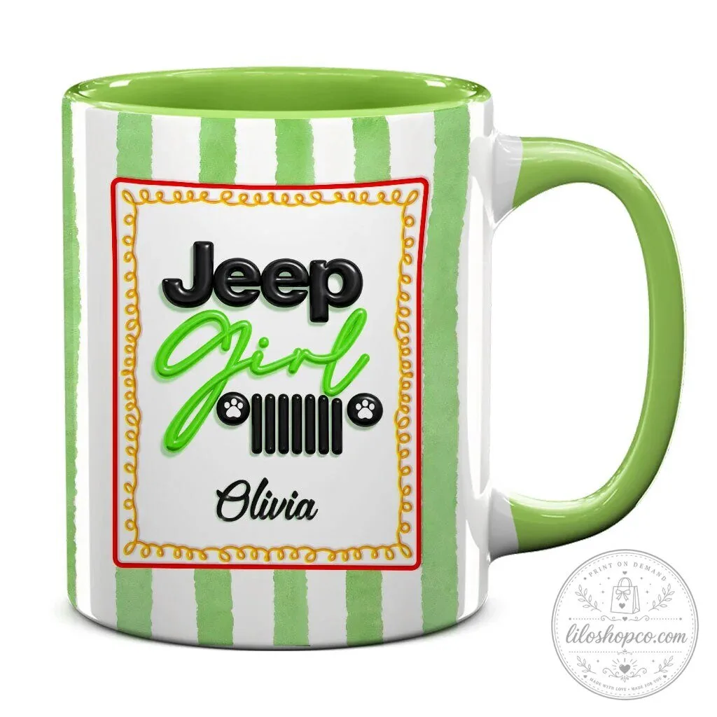 Personalized Jeep Girl Pink Striped Coffee Mug with Custom Name 35 Personalized Jeep Girl Pink Striped Coffee Mug with Custom Name