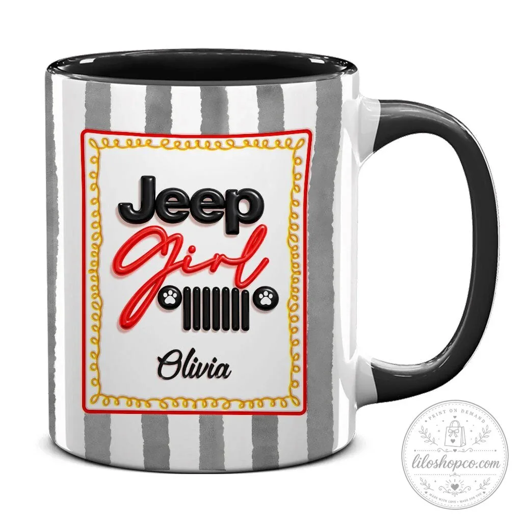 Personalized Jeep Girl Pink Striped Coffee Mug with Custom Name 36 Personalized Jeep Girl Pink Striped Coffee Mug with Custom Name