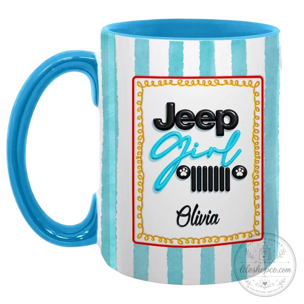 Personalized Jeep Girl Pink Striped Coffee Mug with Custom Name 40 Personalized Jeep Girl Pink Striped Coffee Mug with Custom Name
