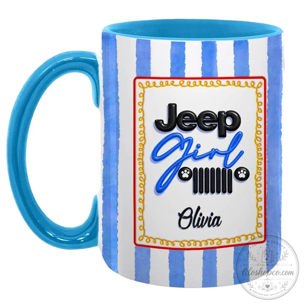 Personalized Jeep Girl Pink Striped Coffee Mug with Custom Name 42 Personalized Jeep Girl Pink Striped Coffee Mug with Custom Name