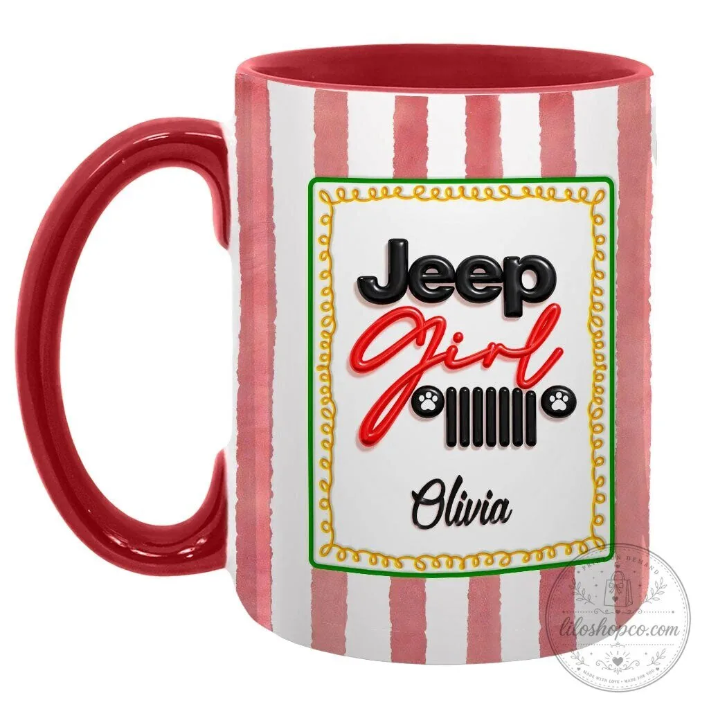 Personalized Jeep Girl Pink Striped Coffee Mug with Custom Name 43 Personalized Jeep Girl Pink Striped Coffee Mug with Custom Name