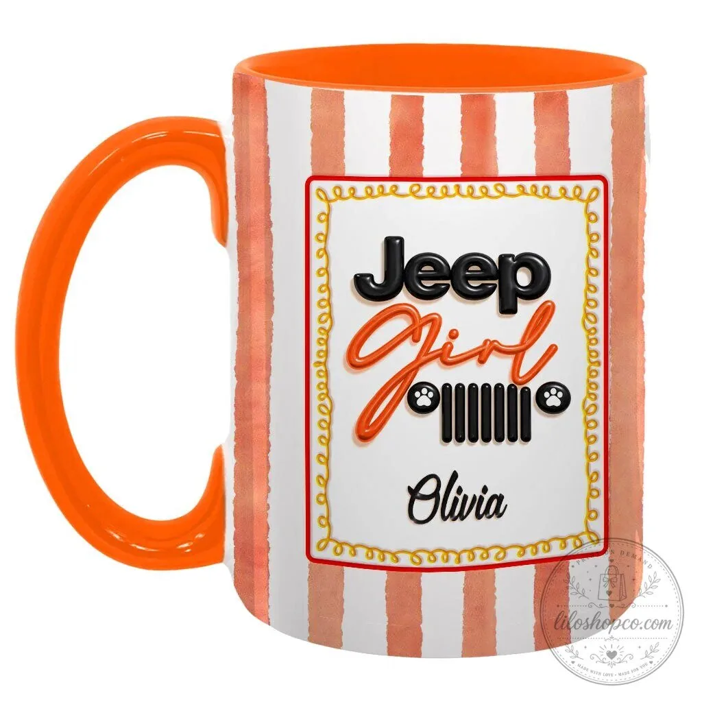 Personalized Jeep Girl Pink Striped Coffee Mug with Custom Name 45 Personalized Jeep Girl Pink Striped Coffee Mug with Custom Name