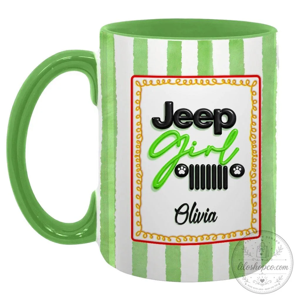 Personalized Jeep Girl Pink Striped Coffee Mug with Custom Name 46 Personalized Jeep Girl Pink Striped Coffee Mug with Custom Name