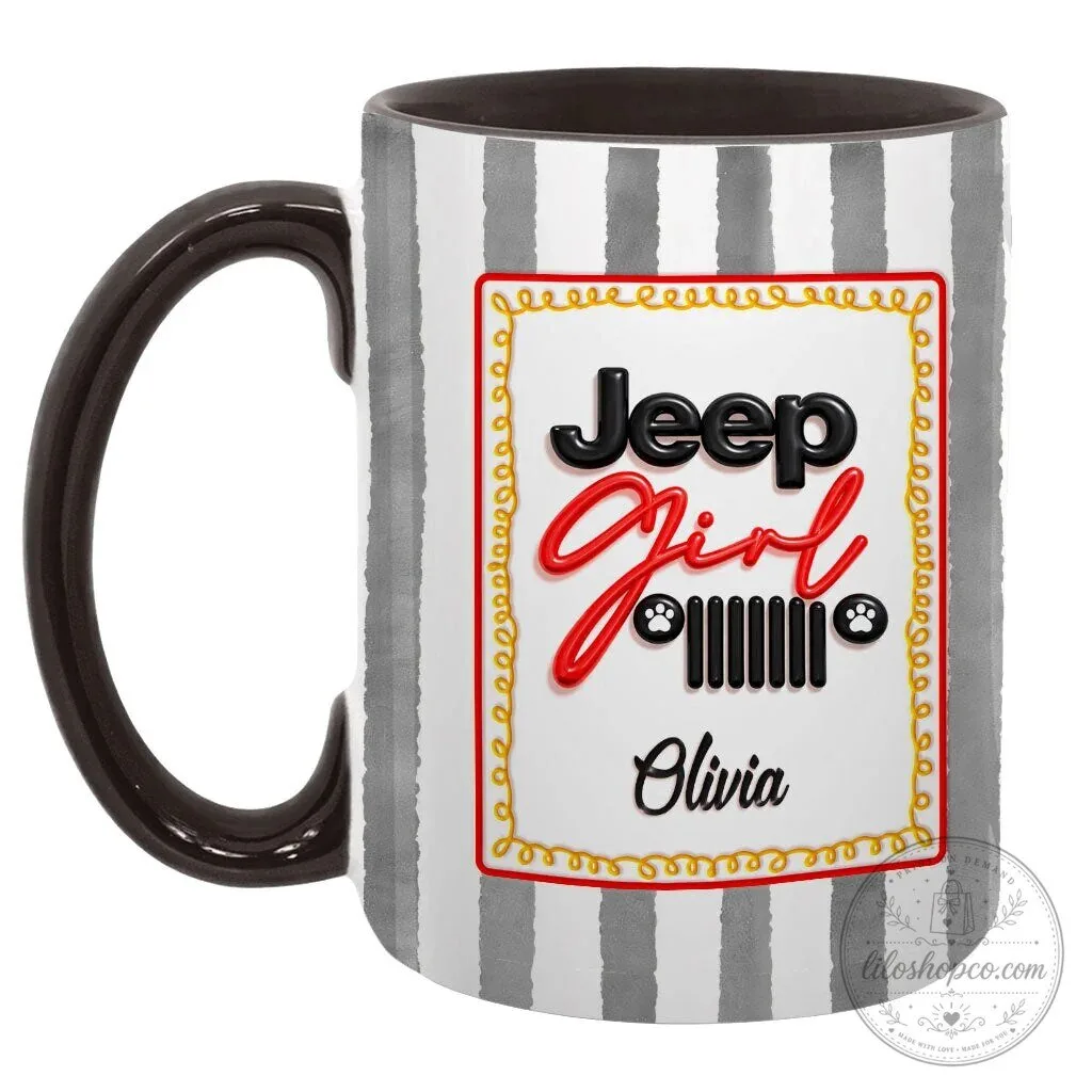 Personalized Jeep Girl Pink Striped Coffee Mug with Custom Name 47 Personalized Jeep Girl Pink Striped Coffee Mug with Custom Name