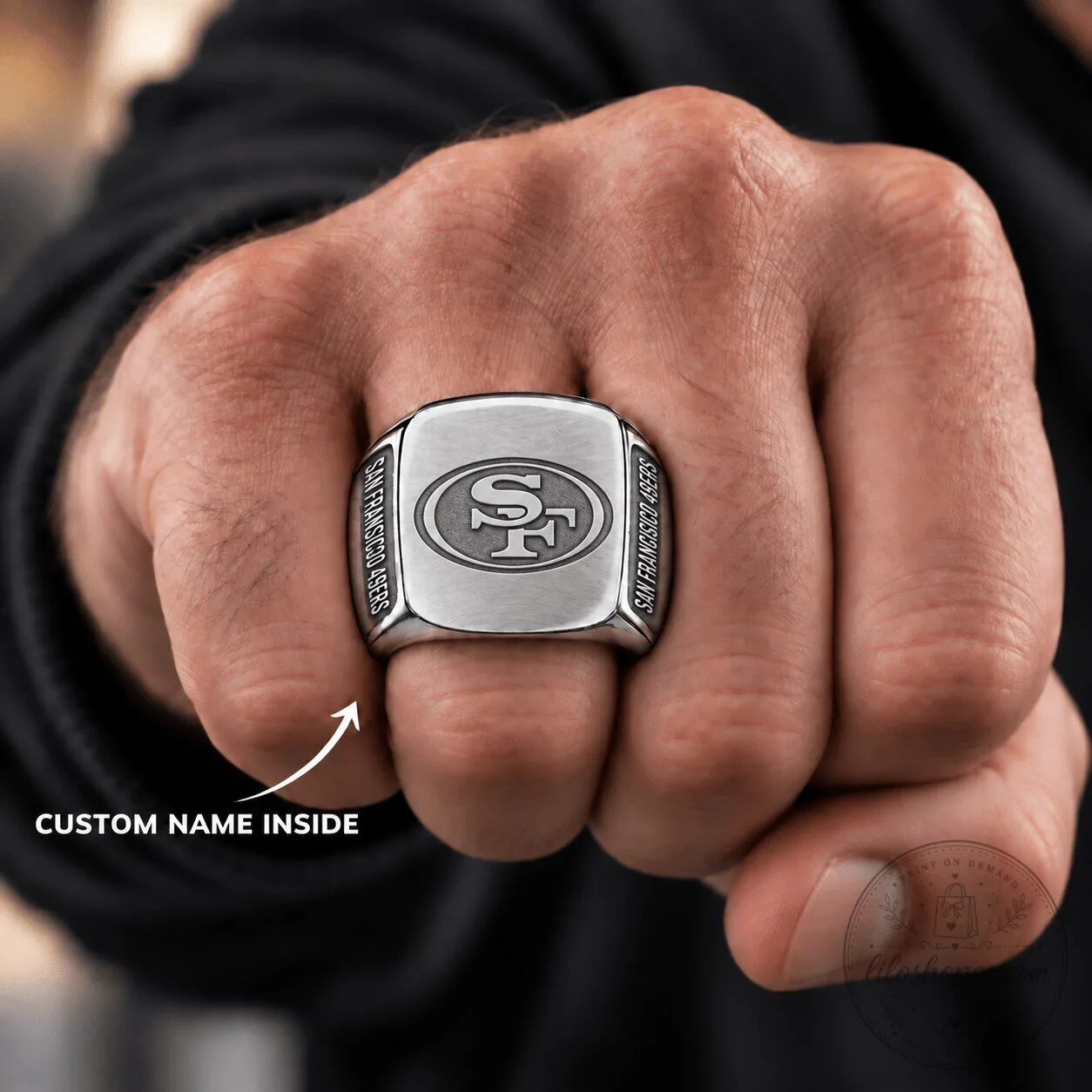 San Francisco 49ers NFL Custom Engraved Stainless Steel Ring