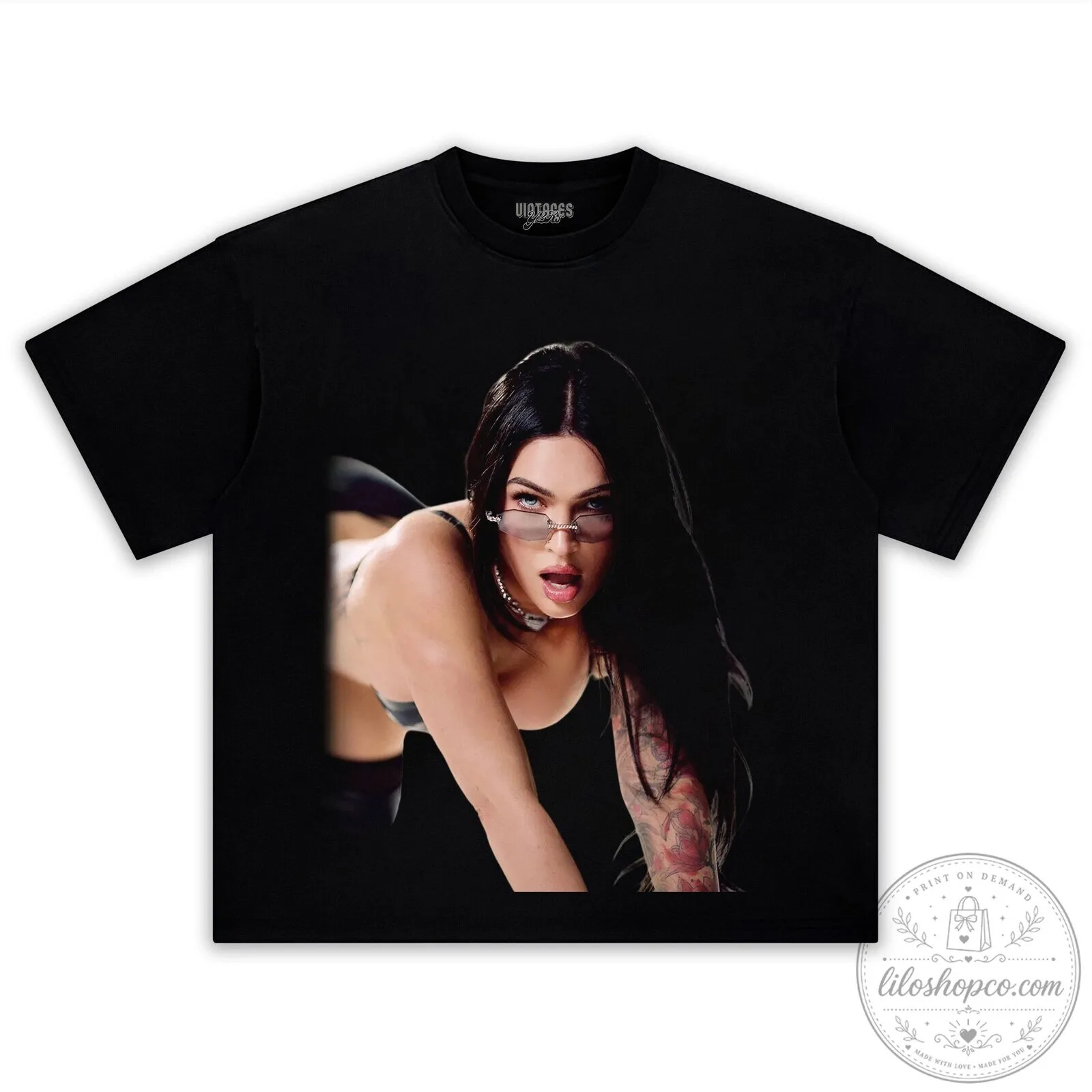Megan Fox Pose Black Graphic T-Shirt 8 Megan Fox Pose Black Graphic T-Shirt