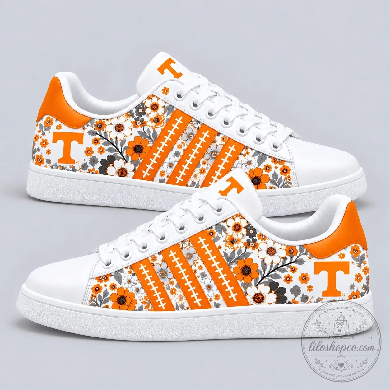 Tennessee Volunteers Floral Print Football Stripes NCAA Team Spirit Shoes