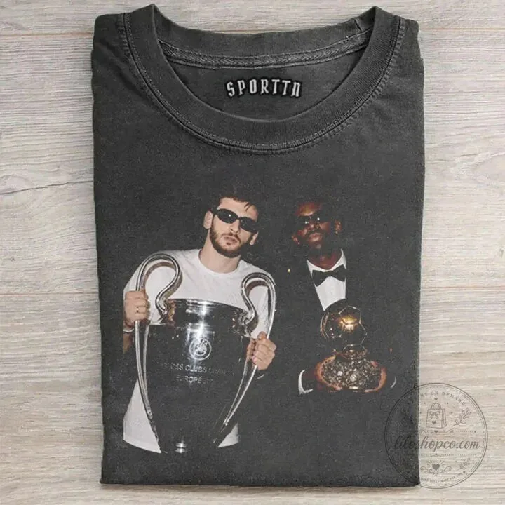 Ousmane Dembele and Khvicha Kvaratskhelia Champions League Football T-Shirt