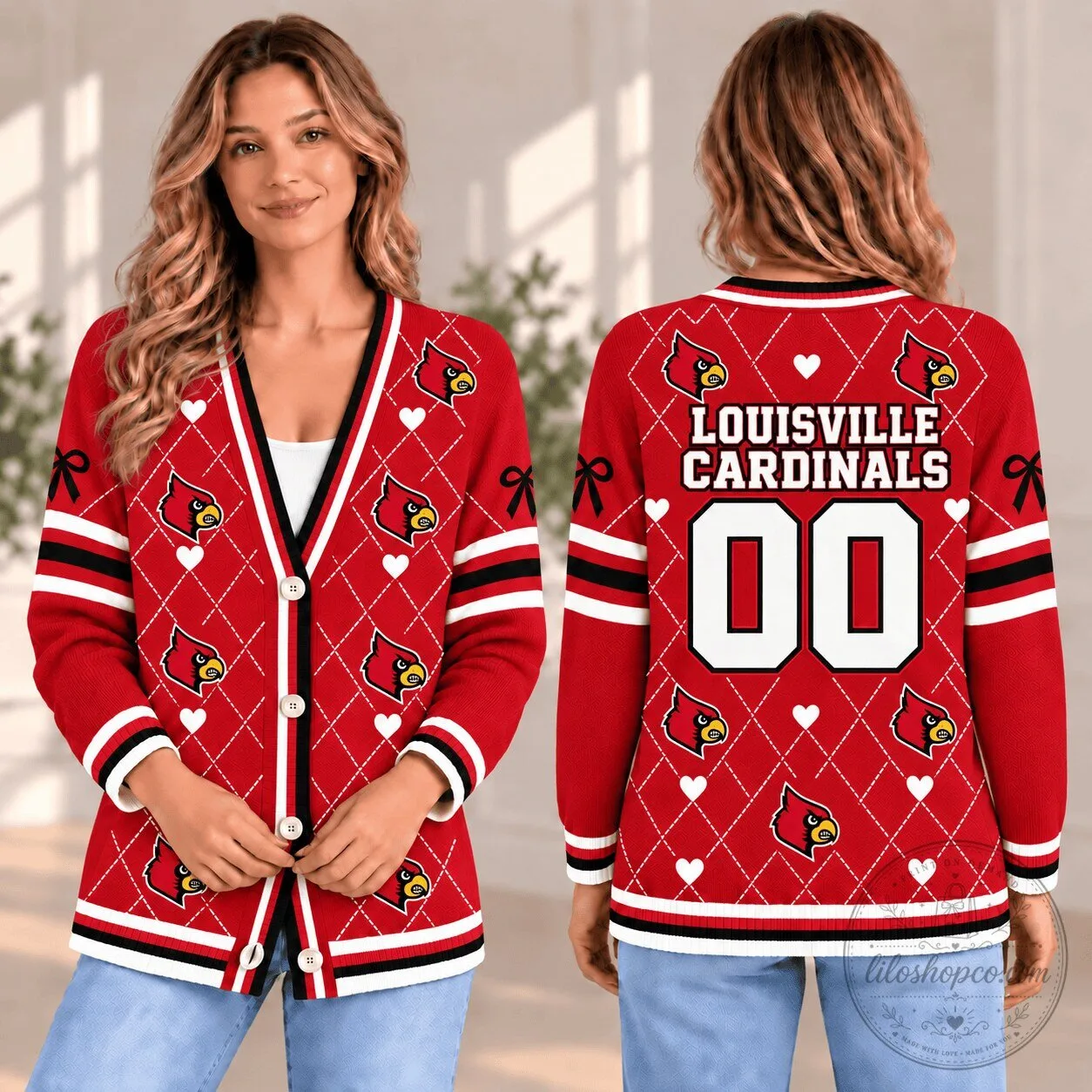 Louisville Cardinals Personalized Team Spirit Cardigan Sweater