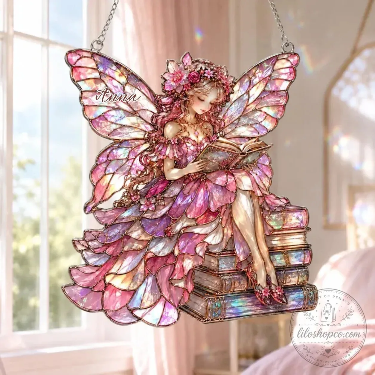 Personalized Reading Fairy Stained Glass Suncatcher for Home Decor 1 Personalized Reading Fairy Stained Glass Suncatcher for Home Decor
