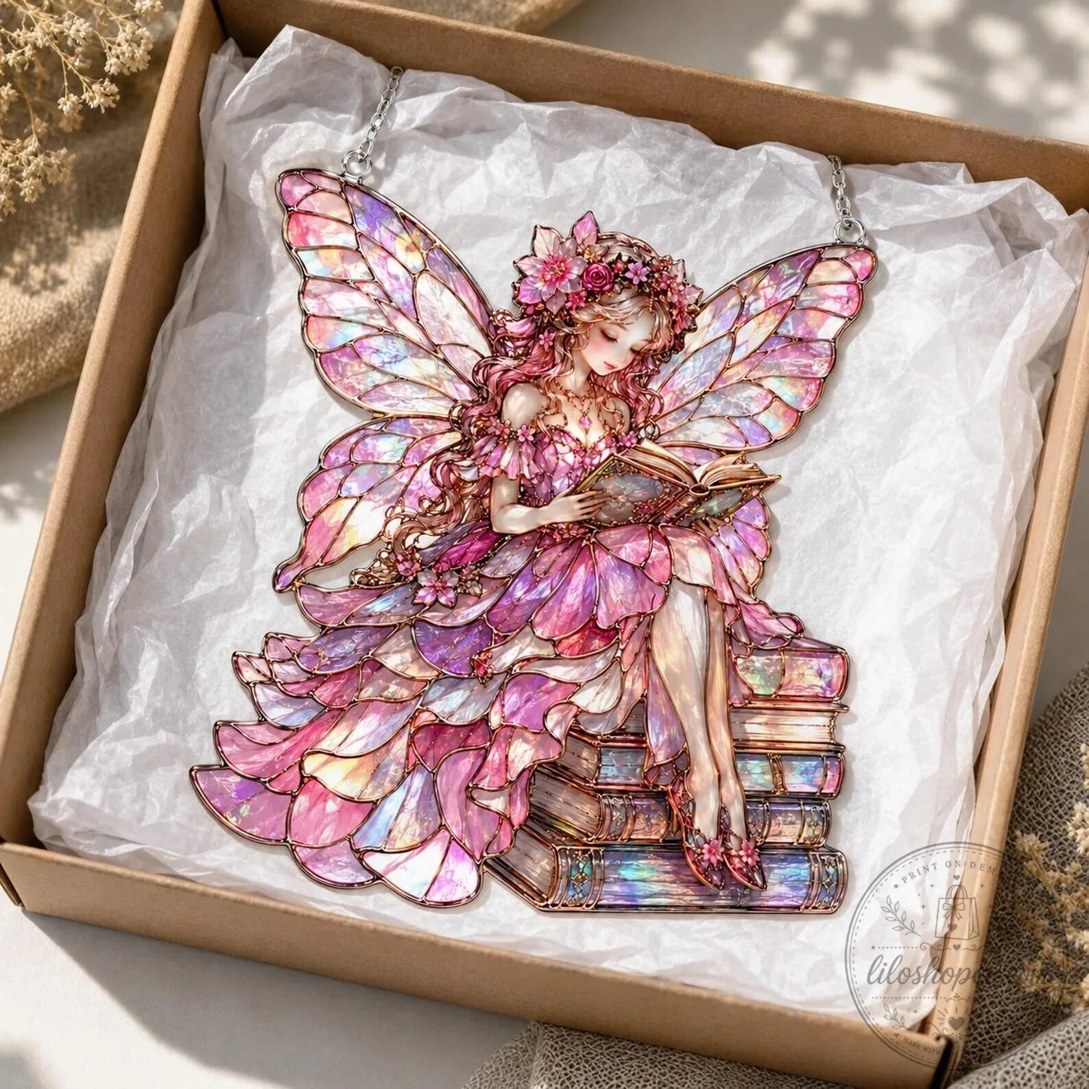 Personalized Reading Fairy Stained Glass Suncatcher for Home Decor 10 Personalized Reading Fairy Stained Glass Suncatcher for Home Decor