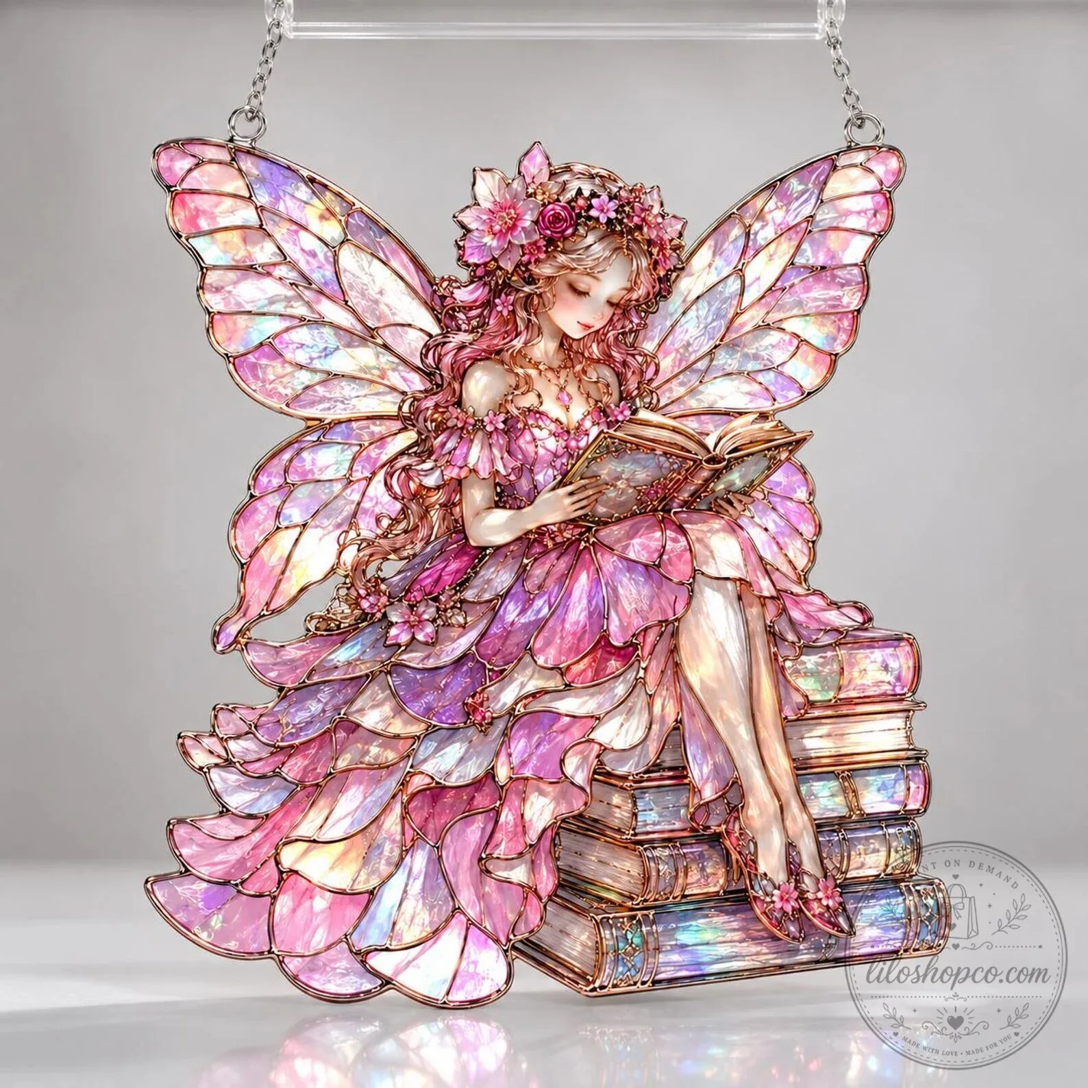 Personalized Reading Fairy Stained Glass Suncatcher for Home Decor 12 Personalized Reading Fairy Stained Glass Suncatcher for Home Decor