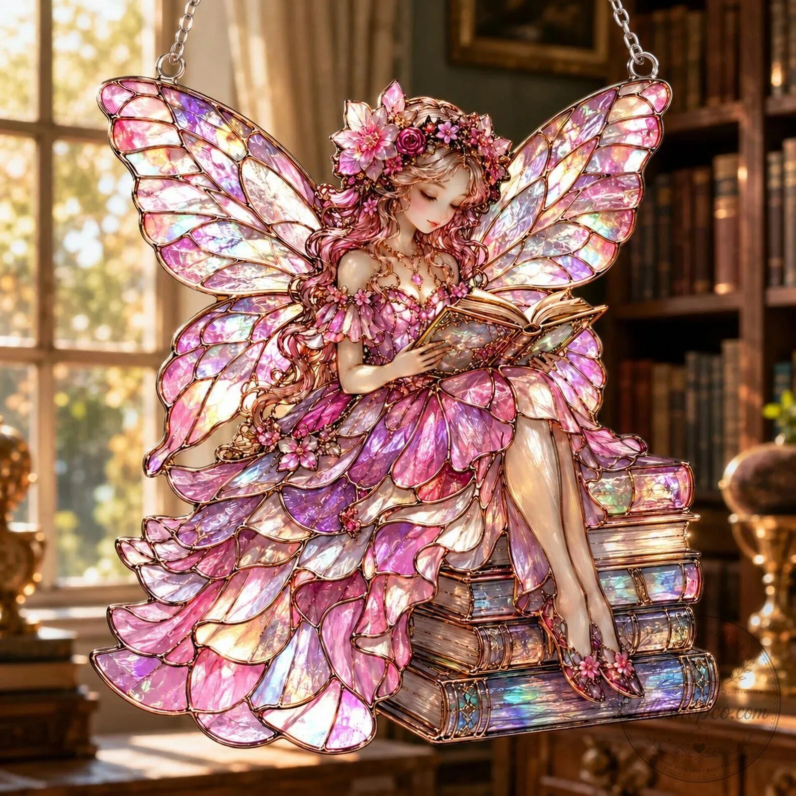 Personalized Reading Fairy Stained Glass Suncatcher for Home Decor 13 Personalized Reading Fairy Stained Glass Suncatcher for Home Decor