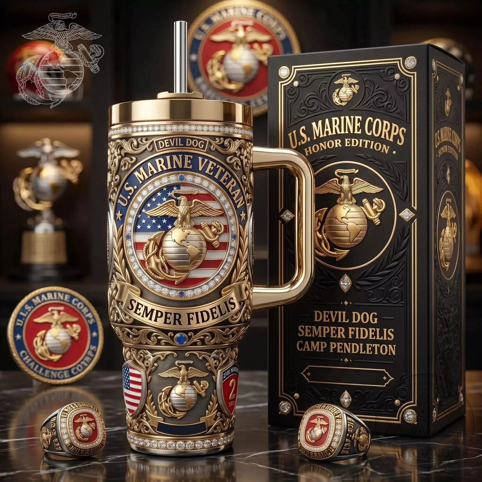 United States Marine Corps Veteran Semper Fidelis Devil Dog Tumbler