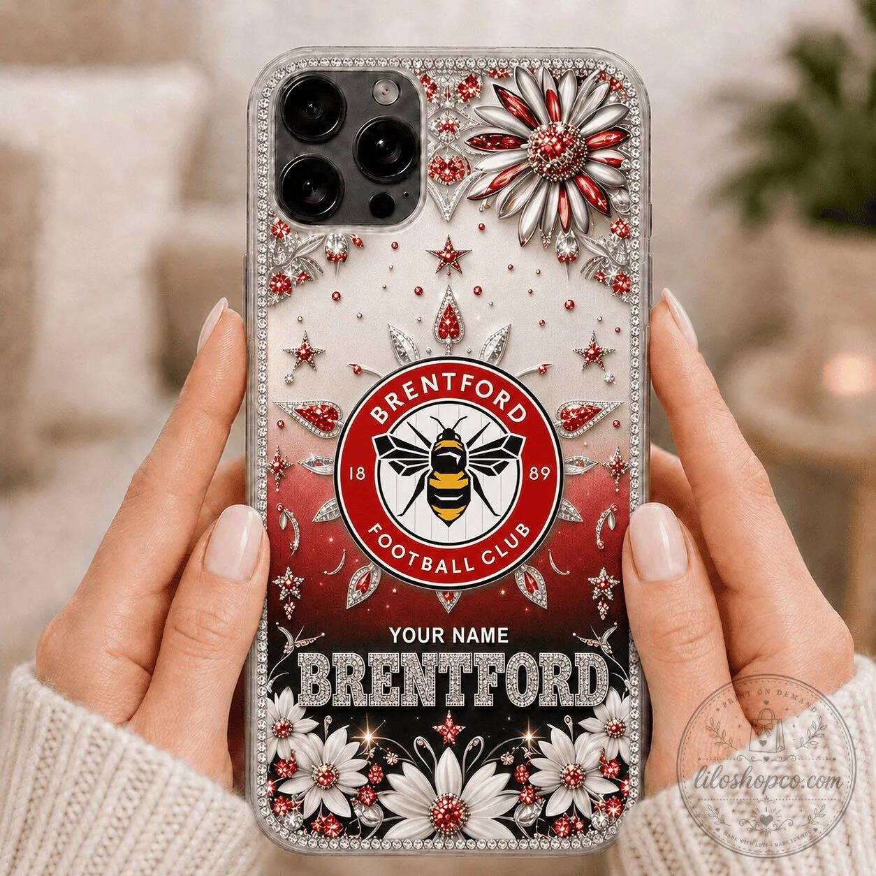 Brentford Football Club Custom Name Bling Design iPhone Phone Case