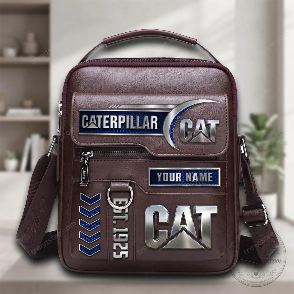 Caterpillar Personalized Brown Leather Crossbody Bag
