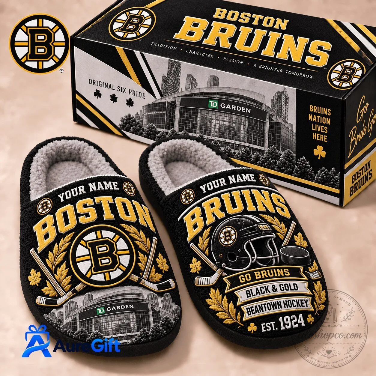 Boston Bruins Personalized Slippers NHL Hockey Team Fan Gift